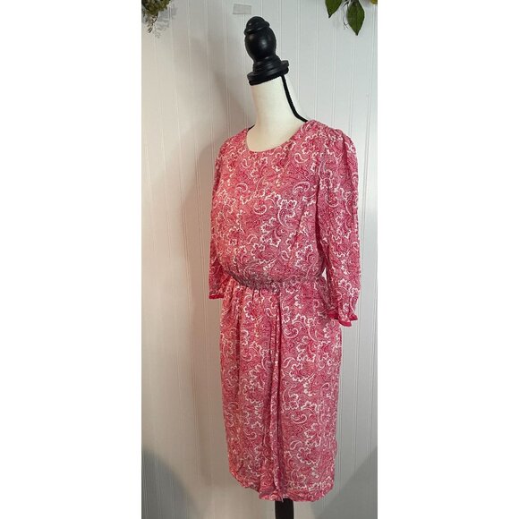 Boden US 6R Red & White Paisley Long Sleeve Dress 100% Viscose Shell - Picture 3 of 16